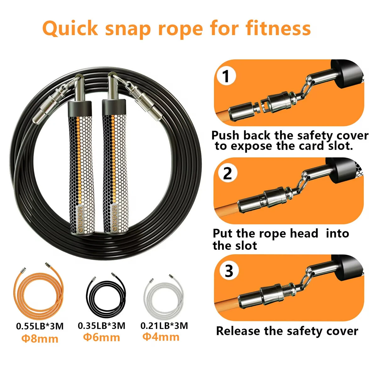 (image for) Mogold Weighted Jump Ropes Adjustable Length Weights 360 Degree Spin Ergonomics Grip Skipping Rope for Fitness Sports Training